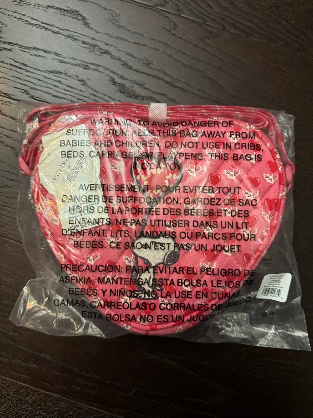 vera bradley x peanuts snoopy heart shaped crossbody bag